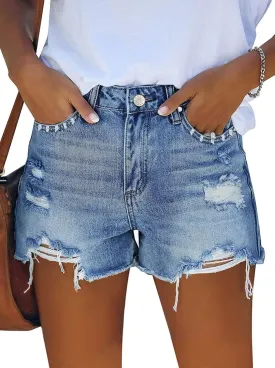 Pink Queen Women's High Waisted Denim Shorts Casual Ripped Summer Hot Short Jeans Frayed Distressed Jeans Shorts with Pockets