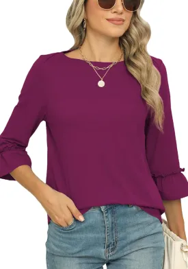 Poetsky Womens Boat Neck 3/4 Sleeve Tops Loose Fit Shirts Casual Solid Basic Tee Shirt Blouses