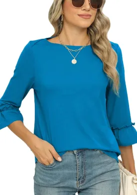 Poetsky Womens Boat Neck 3/4 Sleeve Tops Loose Fit Shirts Casual Solid Basic Tee Shirt Blouses
