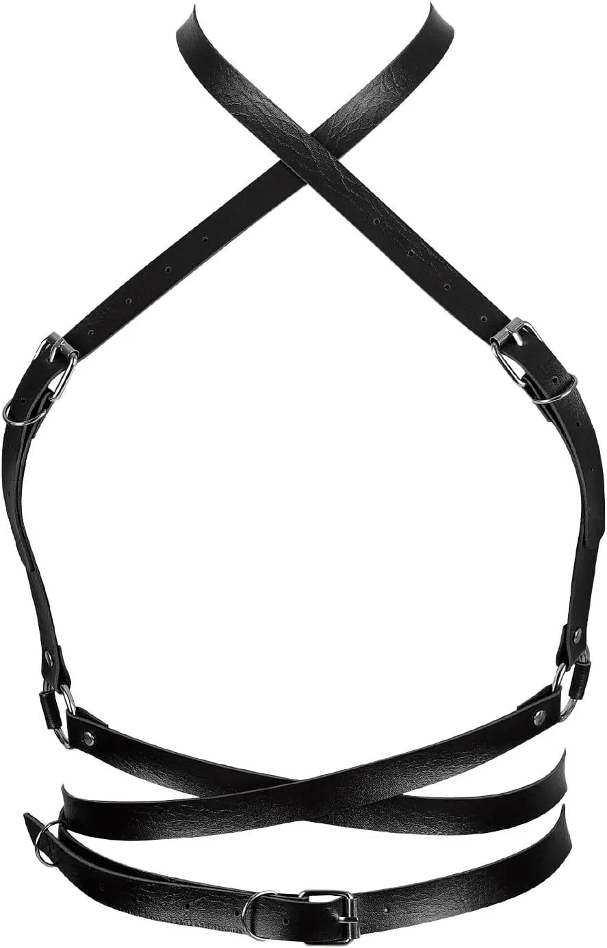 Punk Leather Harness Breast Belts Cross Tops Womens Lingerie Body Fashion Waist Accessories Clothing
