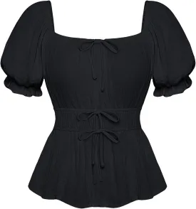 Scarlet Darkness Women Tie Front Tops Renaissance Puff Sleeve Blouse Peasant Peplum Shirts
