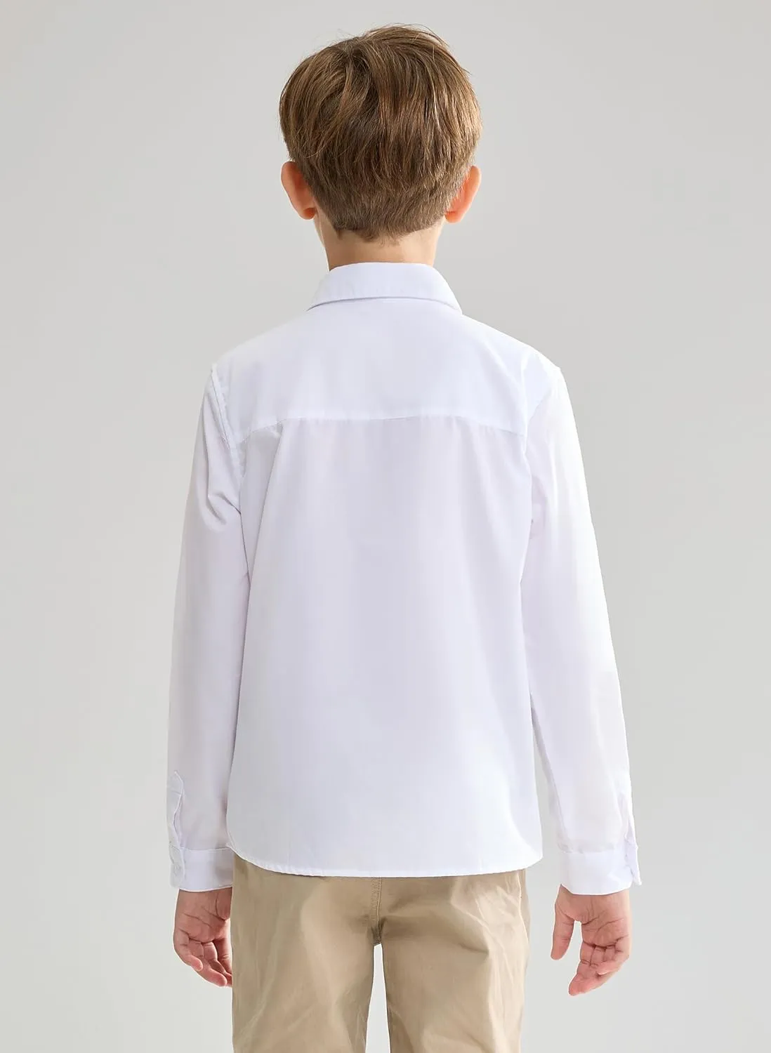 SOLOCOTE Boys White Button Down Dress Shirt Classic Long Sleeve Formal Collared School Uniform Tops for Kids