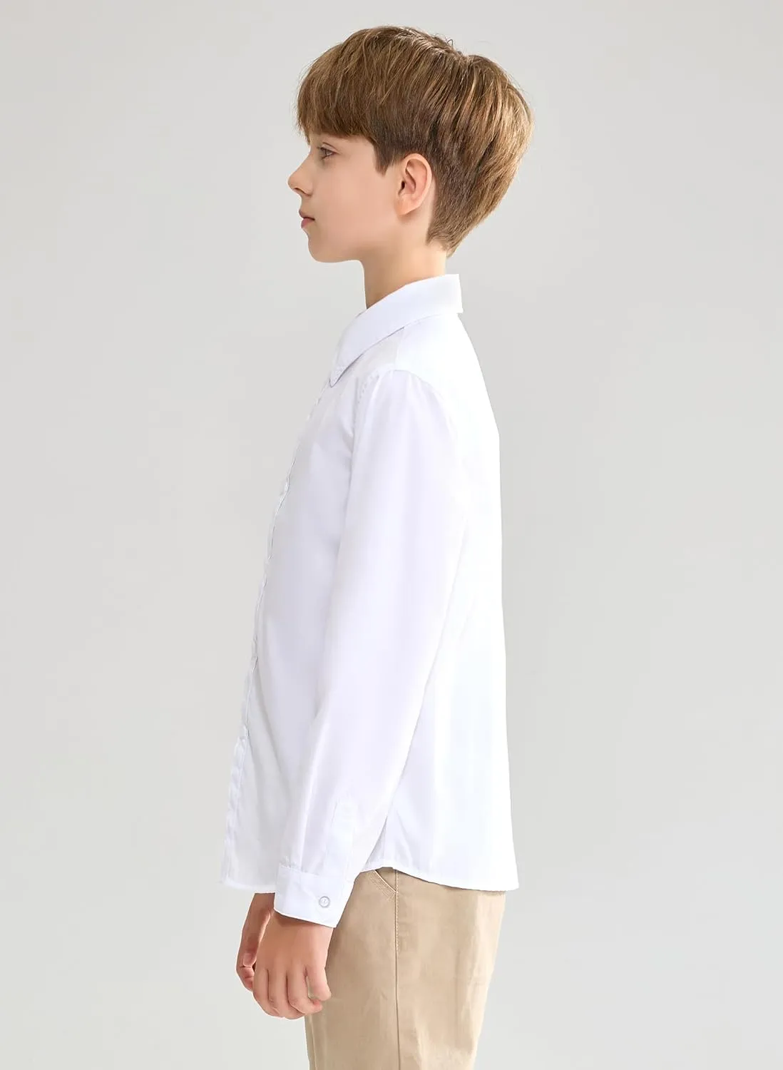SOLOCOTE Boys White Button Down Dress Shirt Classic Long Sleeve Formal Collared School Uniform Tops for Kids