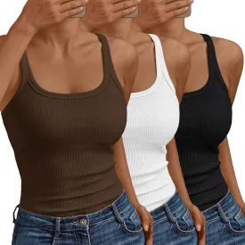 SUNBS Tank Tops for Women Ribbed Spaghetti Strap Camisole Racerback Summer Workout Tops Trendy Clothes Going Out 2025 3Pack