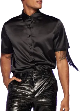 WDIRARA Men's Button Front Short Sleeve Fringe Trim Party Shirt Collar Club Tops