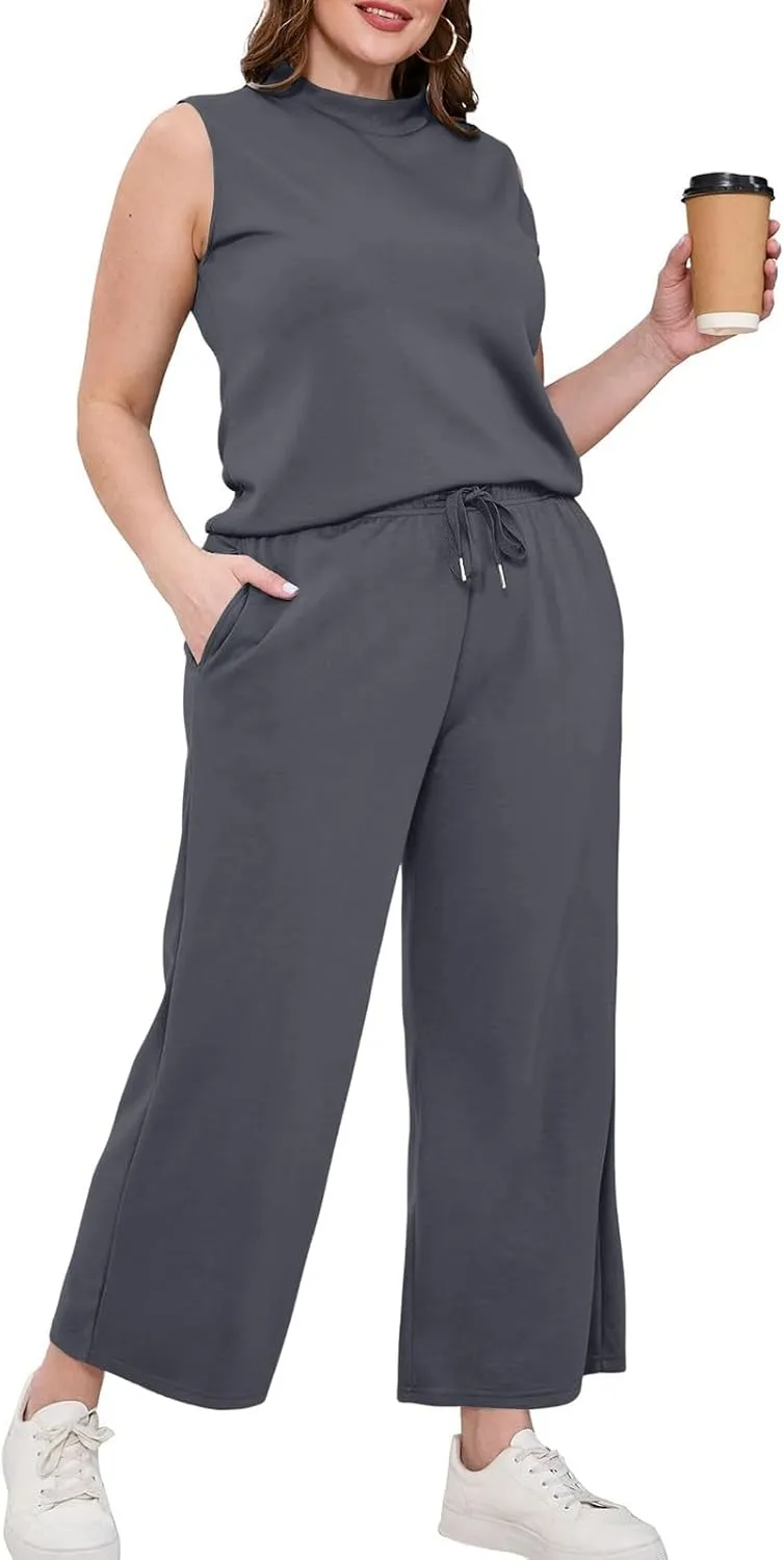 Womens 2 Piece Outfits 2025 Summer Travel Tracksuit Two Piece Sets Loose Wide Leg Loungewear Comfy Lounge Sets