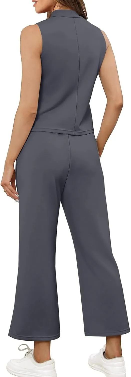 Womens 2 Piece Outfits 2025 Summer Travel Tracksuit Two Piece Sets Loose Wide Leg Loungewear Comfy Lounge Sets
