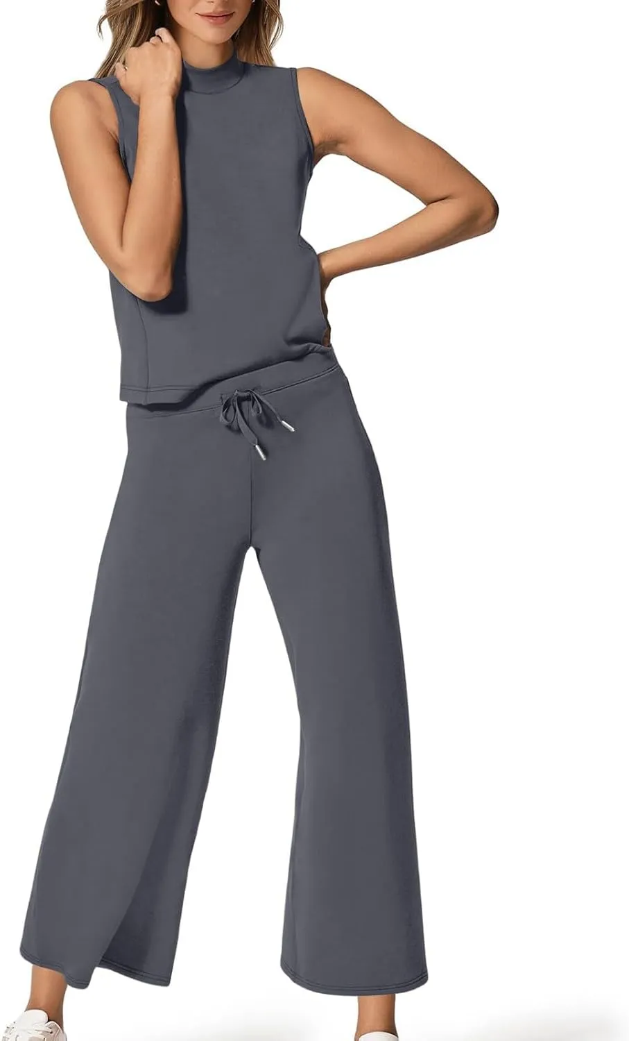 Womens 2 Piece Outfits 2025 Summer Travel Tracksuit Two Piece Sets Loose Wide Leg Loungewear Comfy Lounge Sets