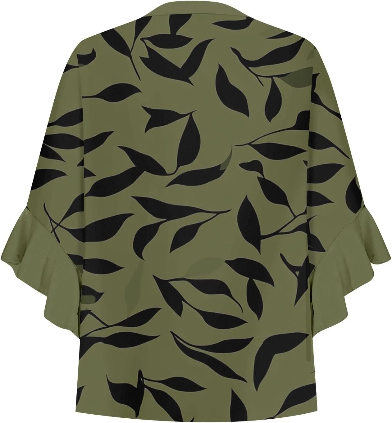 Women's Clothing 3/4 Ruffle Sleeves V Neck Tops Trendy Vintage Floral Boho Blouses Button Tunic Vacation Tee Shirts