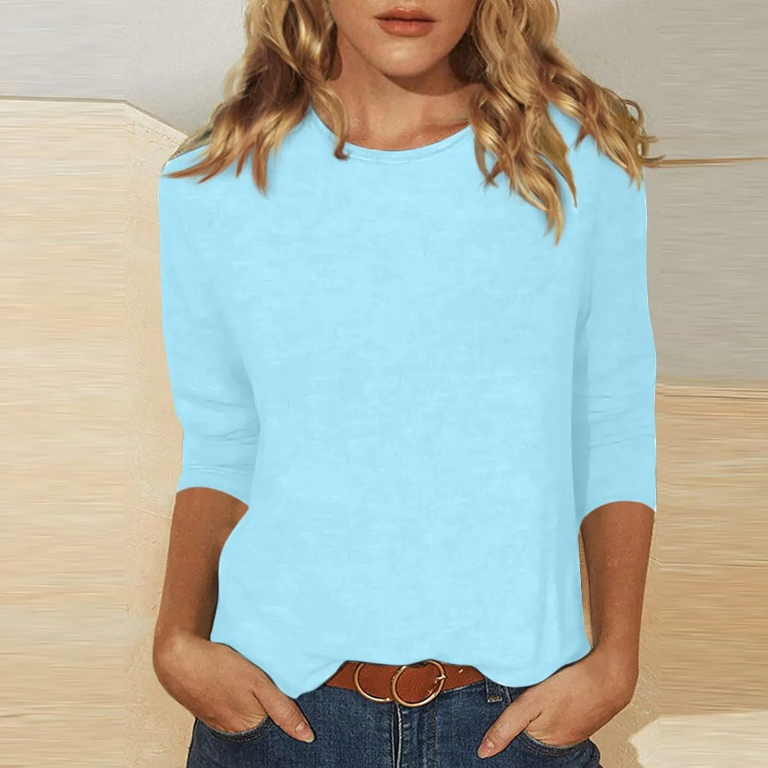 Womens Fall Tops 3/4 Sleeve Crewneck Cute Shirts Casual Trendy Print Blouses Length T Shirt 2024