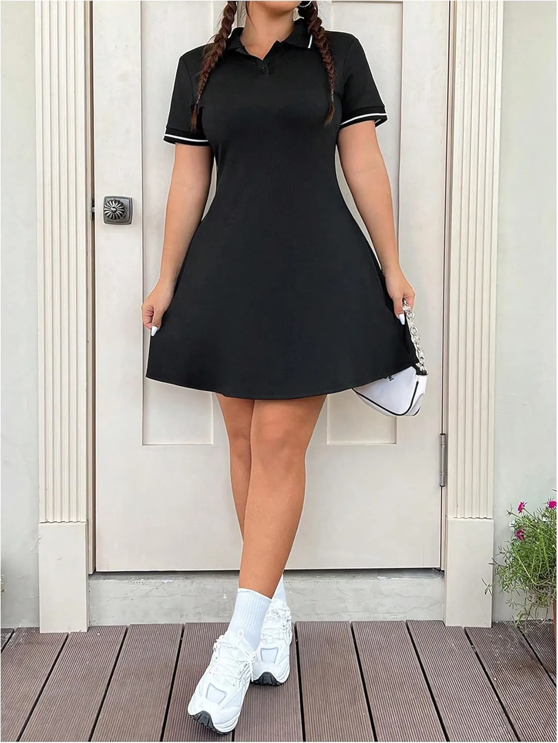 Women's Plus Size Football Jersey Dress Collared Golf Tennis Dress Button Front A Line Streetwear Dresses