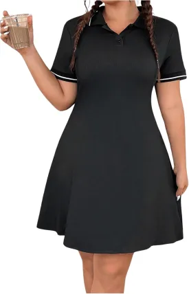 Women's Plus Size Football Jersey Dress Collared Golf Tennis Dress Button Front A Line Streetwear Dresses