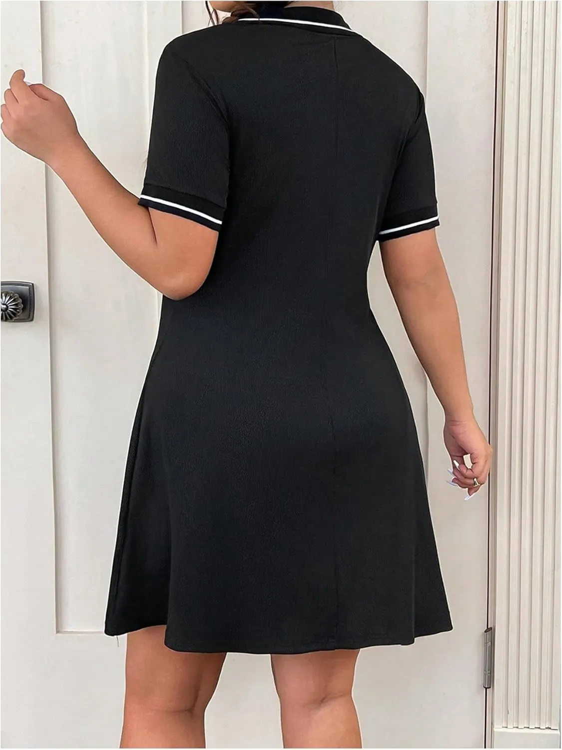 Women's Plus Size Football Jersey Dress Collared Golf Tennis Dress Button Front A Line Streetwear Dresses