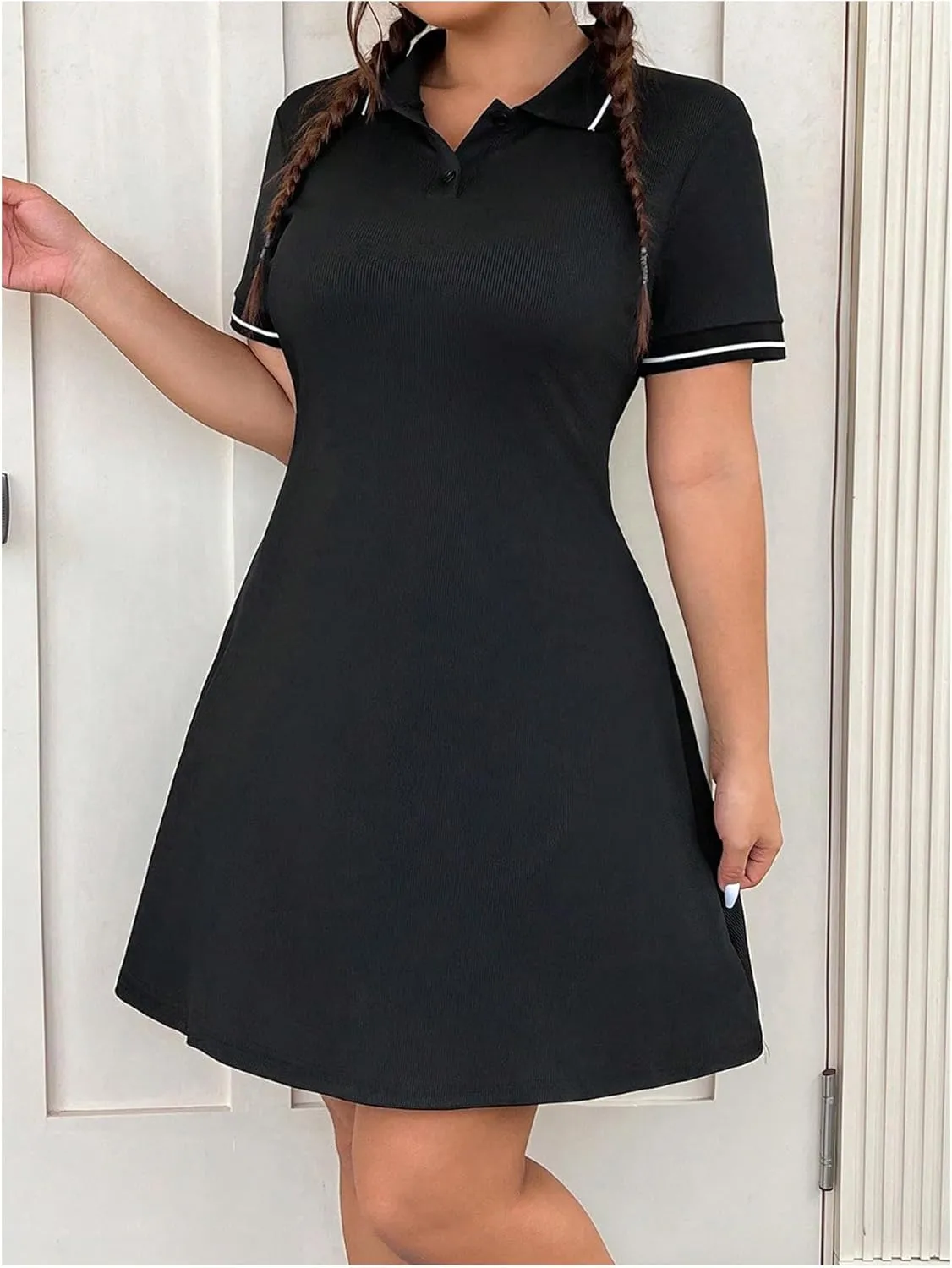 Women's Plus Size Football Jersey Dress Collared Golf Tennis Dress Button Front A Line Streetwear Dresses