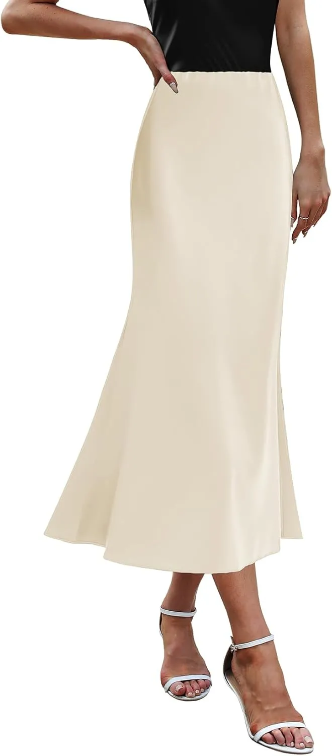 Womens Satin Skirts for Womens Silk Skirt Midi Skirt High Waisted Satin Dress Elegant Work Skirts