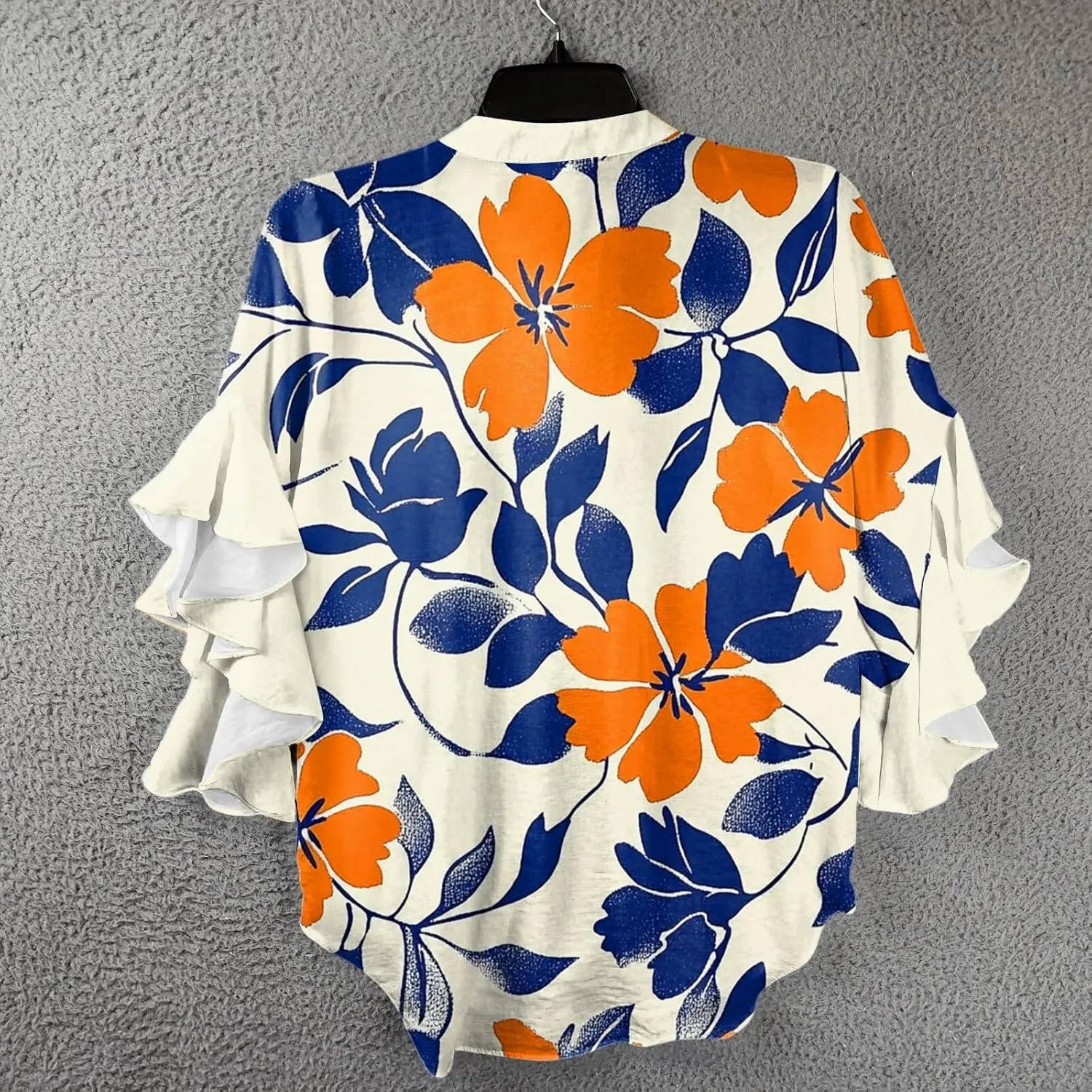 Womens Summer Tops 3/4 Length Sleeve Shirts for Women Plus Size Ruffle Sleeve V Neck Button Down Floral Tunic Tops