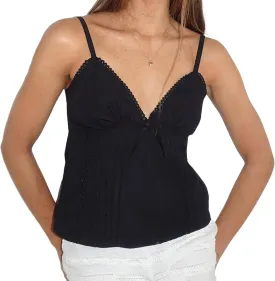 Women's Y2k Lace Trim Cropped Camisole Sexy Low Cut Deep V Neck Spaghetti Strap Cami Tank Fairy Babydoll Shirt Top