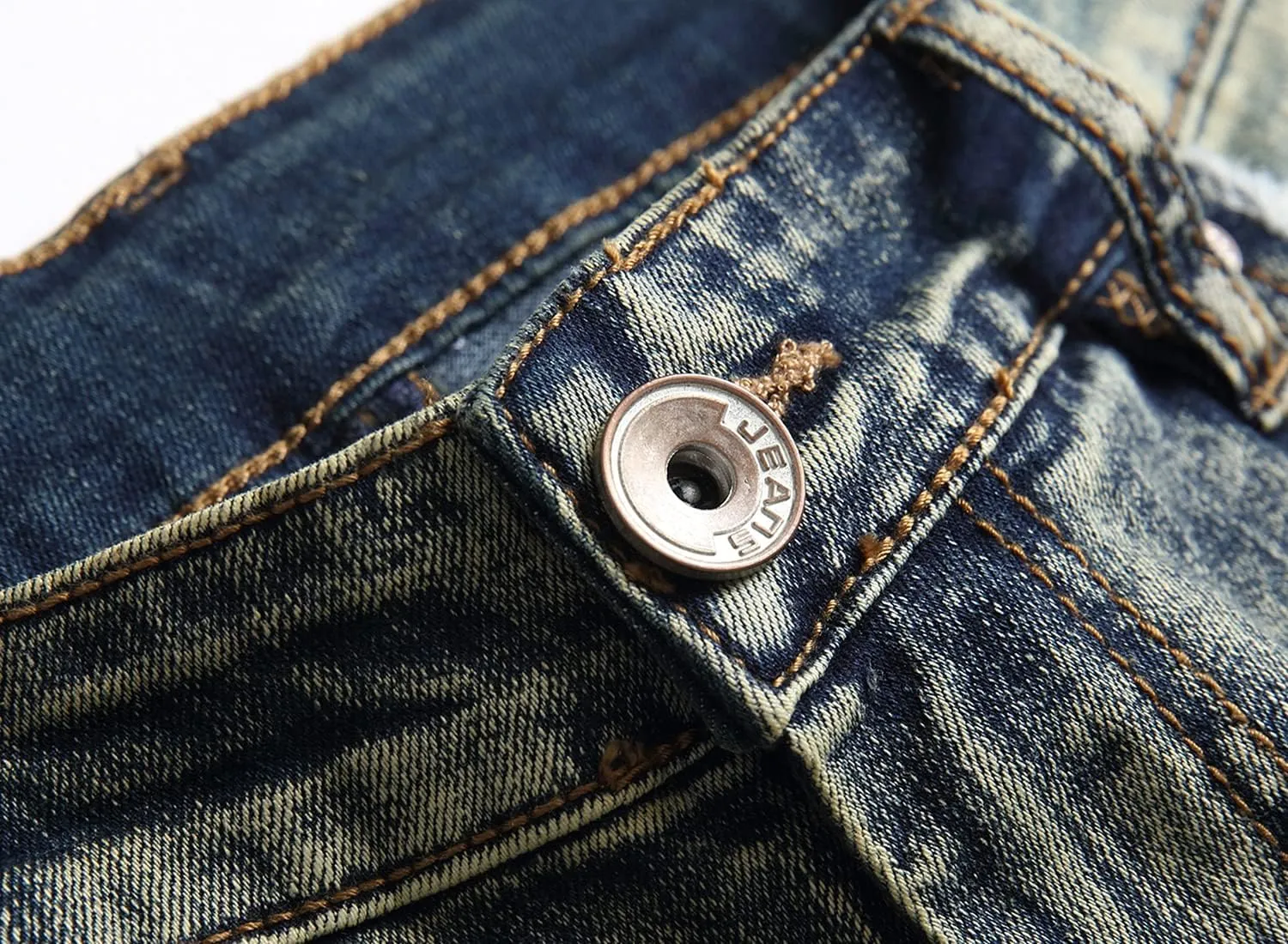 XIMXIMMTIAN Men's Biker Moto Washed Distressed Slim Fit Straight Jeans Denim