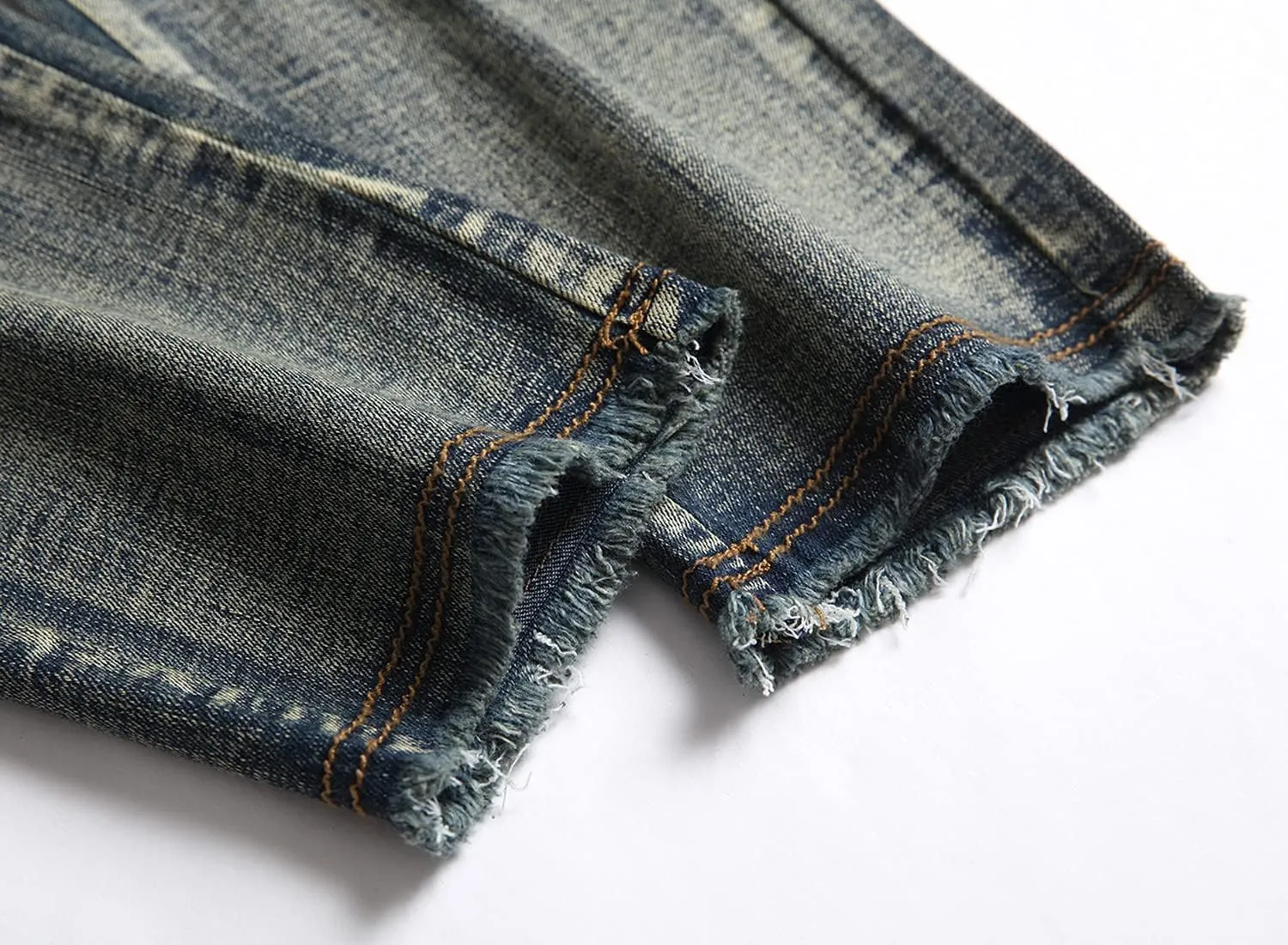 XIMXIMMTIAN Men's Biker Moto Washed Distressed Slim Fit Straight Jeans Denim