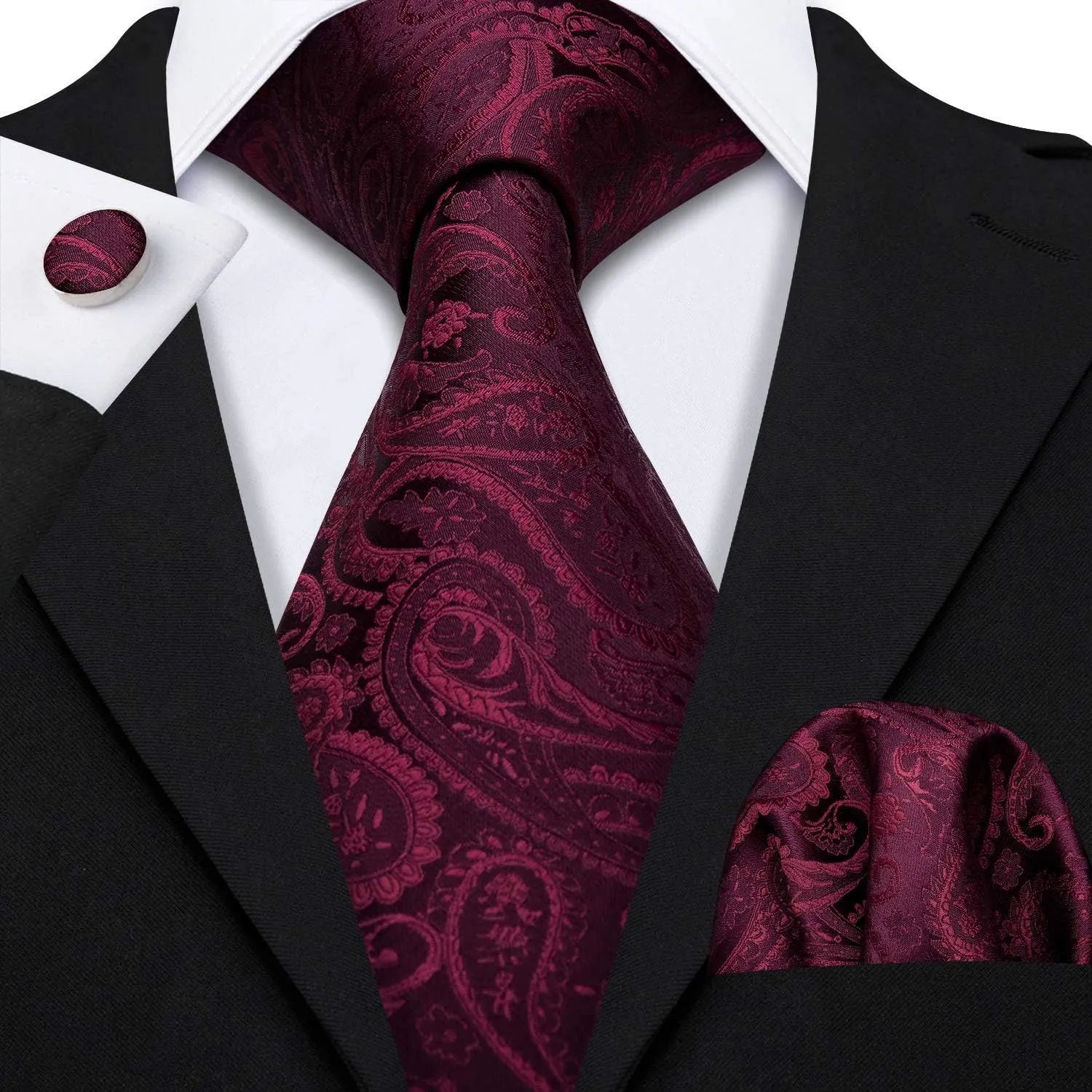 YOHOWA Mens Ties Set Wedding Paisley Neckties with Handkerchief Cufflinks Formal Business