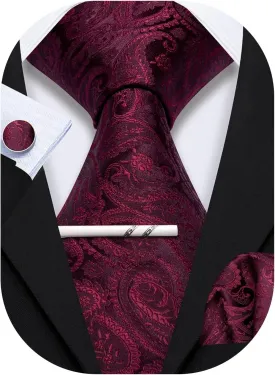 YOHOWA Mens Ties Set Wedding Paisley Neckties with Handkerchief Cufflinks Formal Business